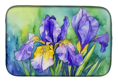 Tennessee Iris in Watercolor Dish Drying Mat Absorbent Dish Drying Mat Pad for Kitchen Counter Dish Drainer Mat for Countertop, 14 x 21", Multicolor