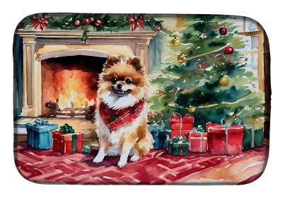 Pomeranian Cozy Christmas Dish Drying Mat Absorbent Dish Drying Mat Pad for Kitchen Counter Dish Drainer Mat for Countertop, 14 x 21", Multicolor