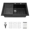 Quartz Kitchen Sink - 33x22" Black granite composite Drop in kitchen sink